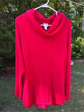 Chico's Vibrant Red Cowl Neck Tunic Sweater